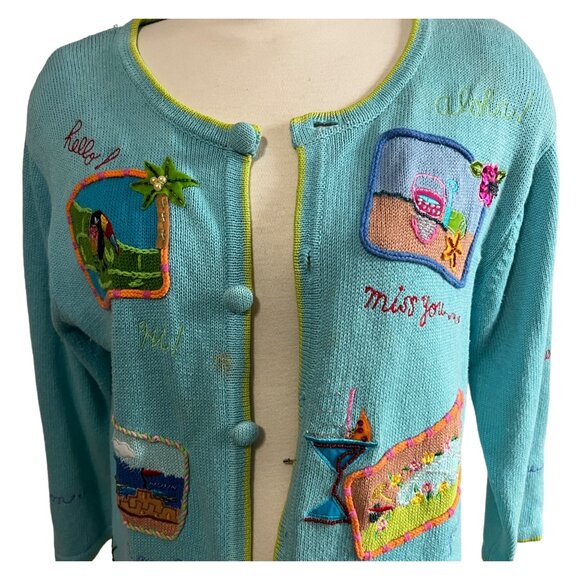 Vintage Oversized Vacation Fun Knit Cardigan Sweater Sz L Womens by Ashlyn Kate - Picture 6 of 11